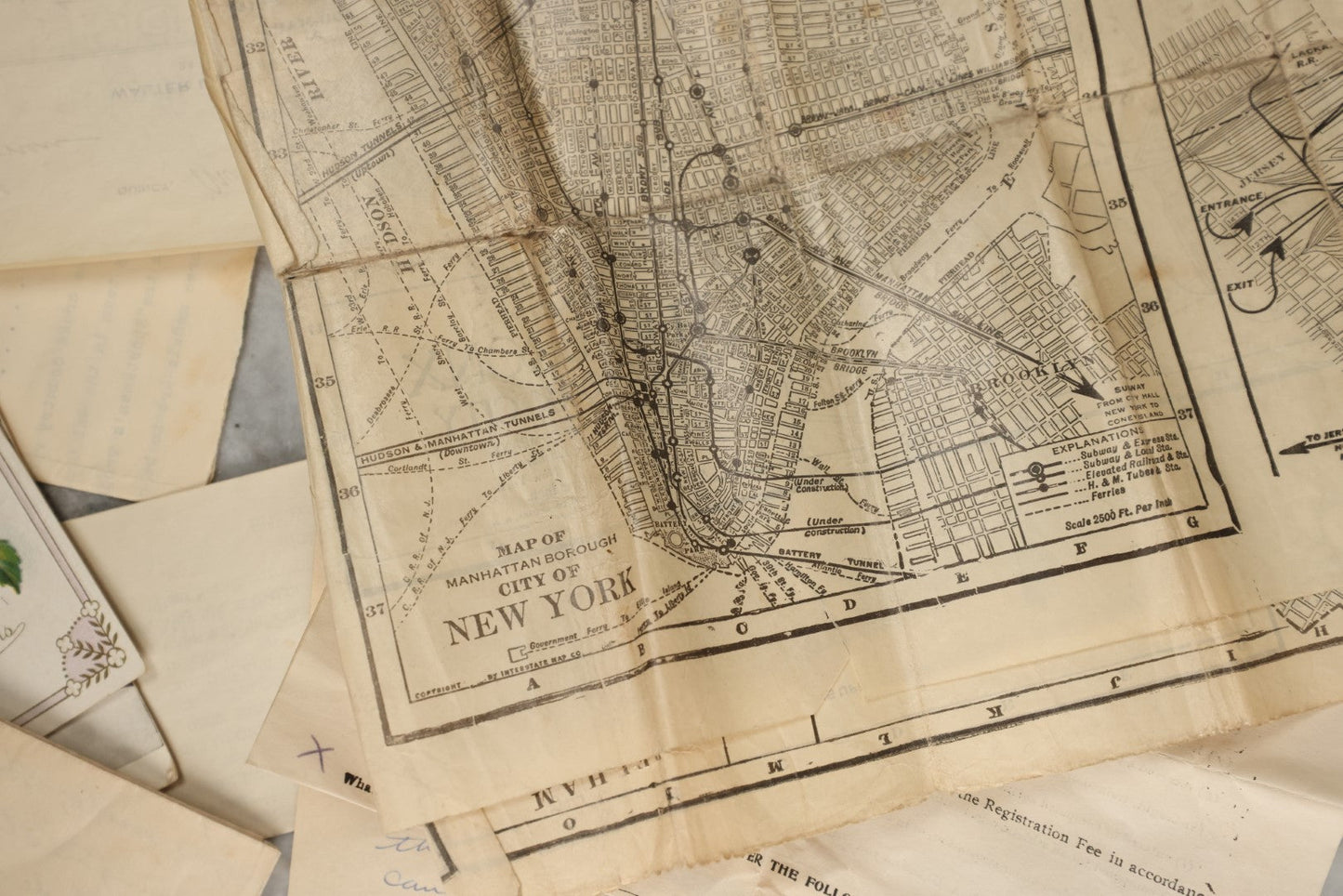 Lot 183 - Estate Ephemera Grouping Related To Boston Swedish Gymnastic Club Posse, Circa 1930s, Including Chocolate Box Found In, Includes Map Of New York City, Real Photo Postcard Of Motorcycle Cop And Boston Marathon, Hand Made Patch, Etc, As Found