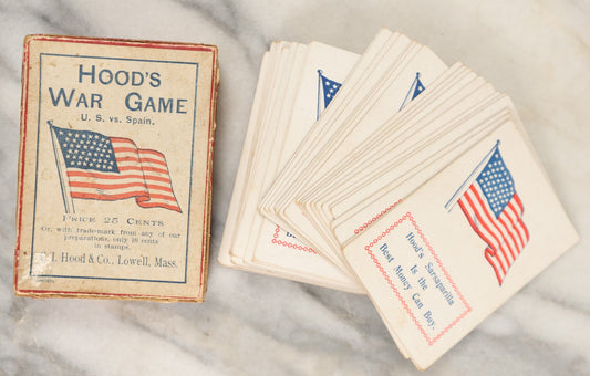 Lot 190 - Hood's War Game, U.S. Vs Spain, Spanish American War Era Card Game In Box, Advertisement For O.I Hood & Co., Hood's Sarsaparilla, Lowell, Massachusetts, Unknown If Complete