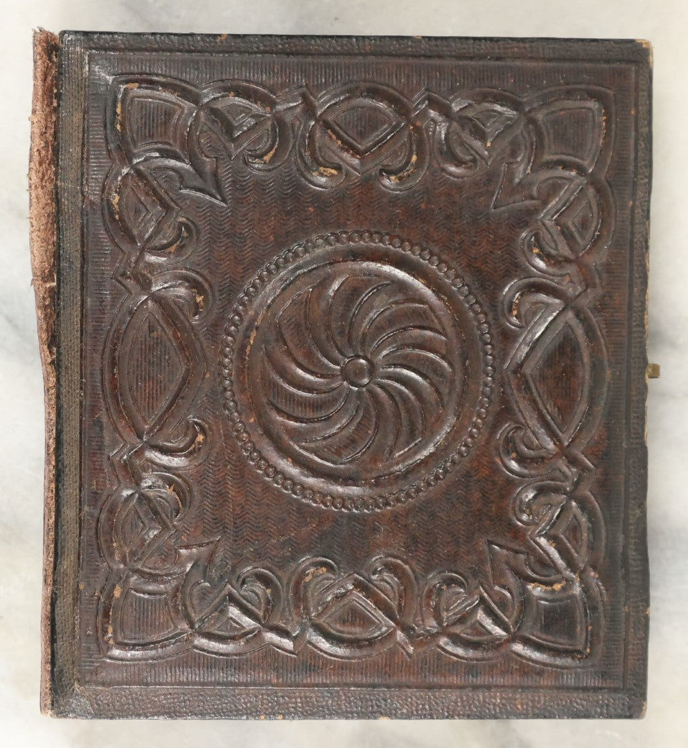 Lot 017 - Antique 1/6th Plate Tintype Photograph Of A Small Dog Seated On A Cushion, Clear And Crisp Image, In Leatherette Case