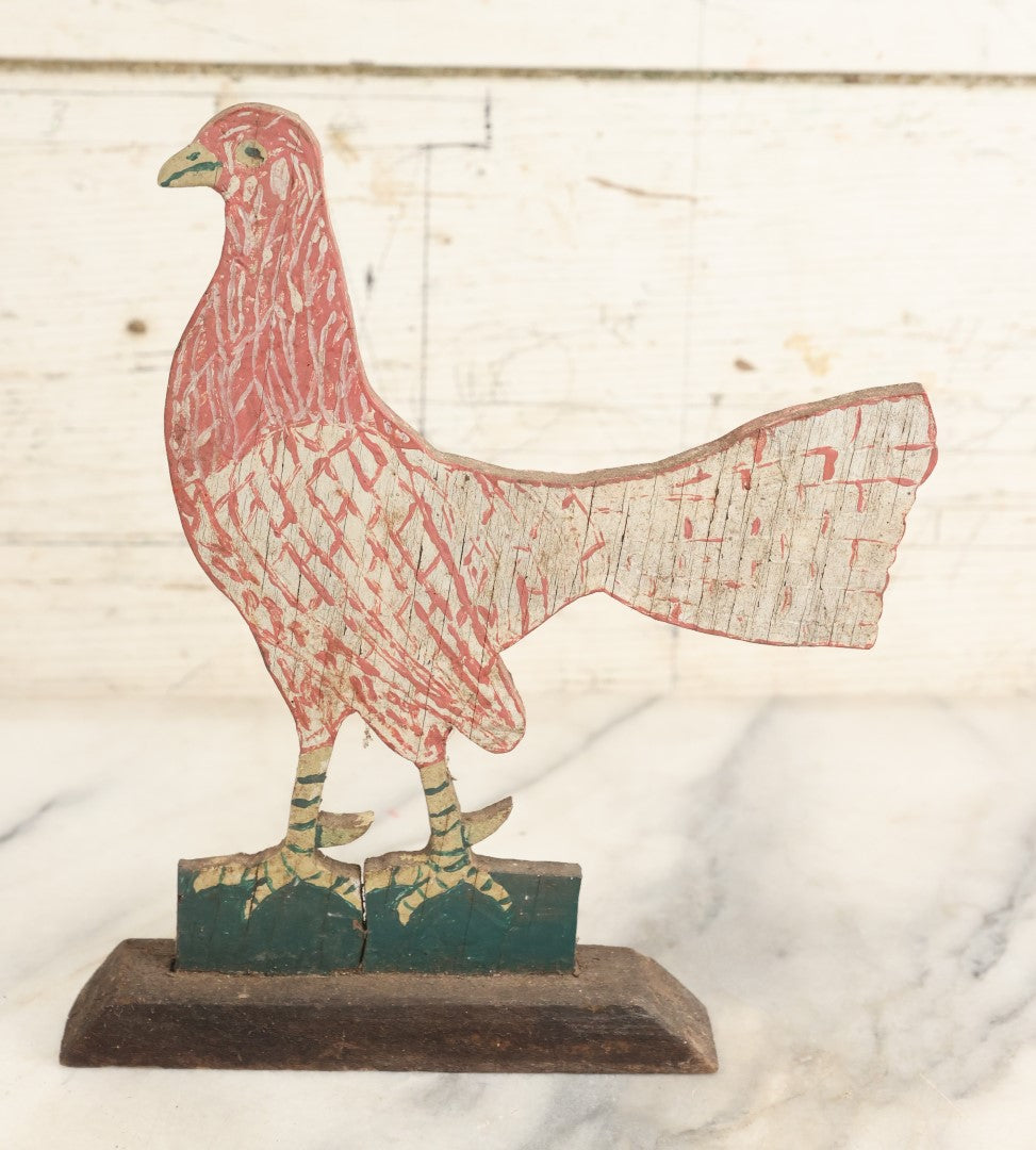 Lot 199 - Antique Folk Art Wood Cut Hand Painted Chicken