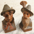 Lot 201 - Vintage German Folk Art Wood Carved Bookends, Man With Pipe, Man With Beard, Note Damage To Man With Pipe's Hat