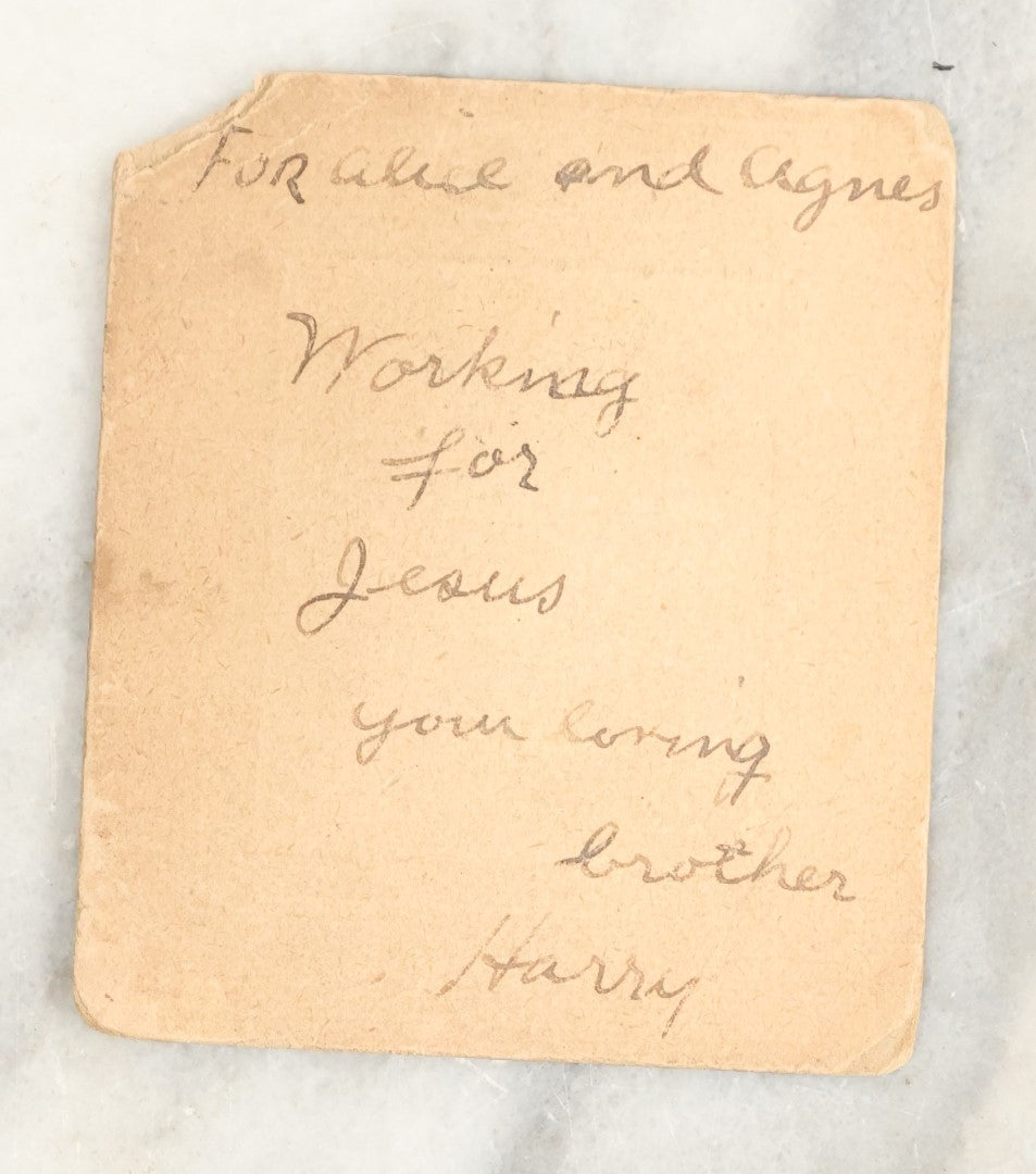 Lot 022 - Single Antique Boarded Photo Of A Man Playing The Violin With Personal Note On Verso, "For Alice And Agnes, Working For Jesus, Your Loving Brother, Henry," Note Corner Loss