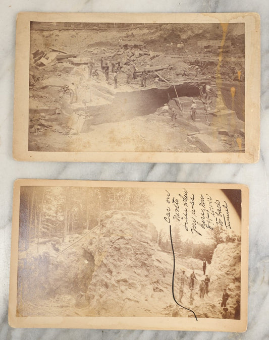 Lot 031 - Pair Of Antique Large Size Occupational Cabinet Card Photographs Depicting Quarrymen At Work, Verso Marked N.E. Brown Stone Quarry Co.