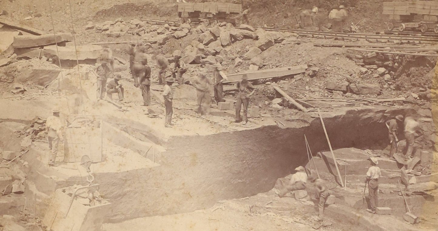 Lot 031 - Pair Of Antique Large Size Occupational Cabinet Card Photographs Depicting Quarrymen At Work, Verso Marked N.E. Brown Stone Quarry Co.