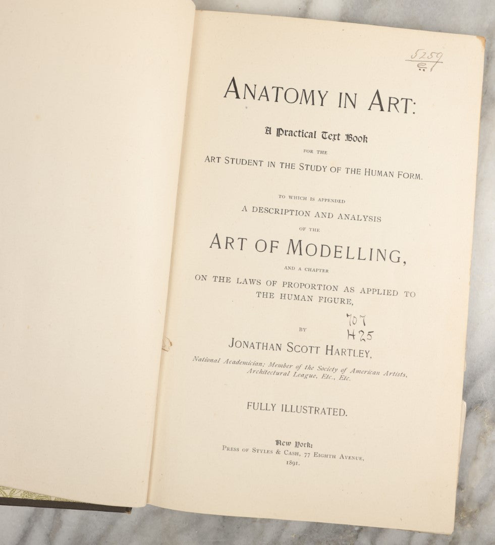 Lot 037 - "Anatomy In Art: A Practical Text Book In The Study Of The Human Form" Antique Book By Jonathan Scott Hartley, Fully Illustrated With Fold Out Diagrams, Skeletons And More, 1891