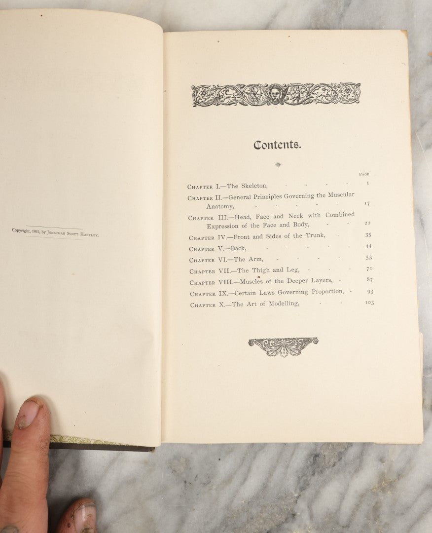 Lot 037 - "Anatomy In Art: A Practical Text Book In The Study Of The Human Form" Antique Book By Jonathan Scott Hartley, Fully Illustrated With Fold Out Diagrams, Skeletons And More, 1891