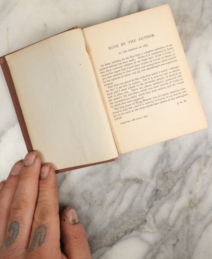 Lot 040 - "Whittier's Poems, Complete" Antique Poetry Book With The Works Of John Greenleaf Whittier, 1857 Edition