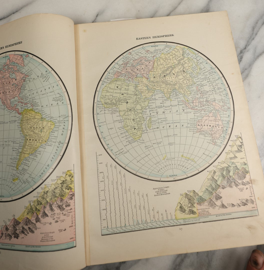 Lot 043 - "Cram's Unrivaled Family Atlas Of The World, Indexed, 1892" Antique Atlas Book Of Maps Including Many Full Color Diagrams And Statistics