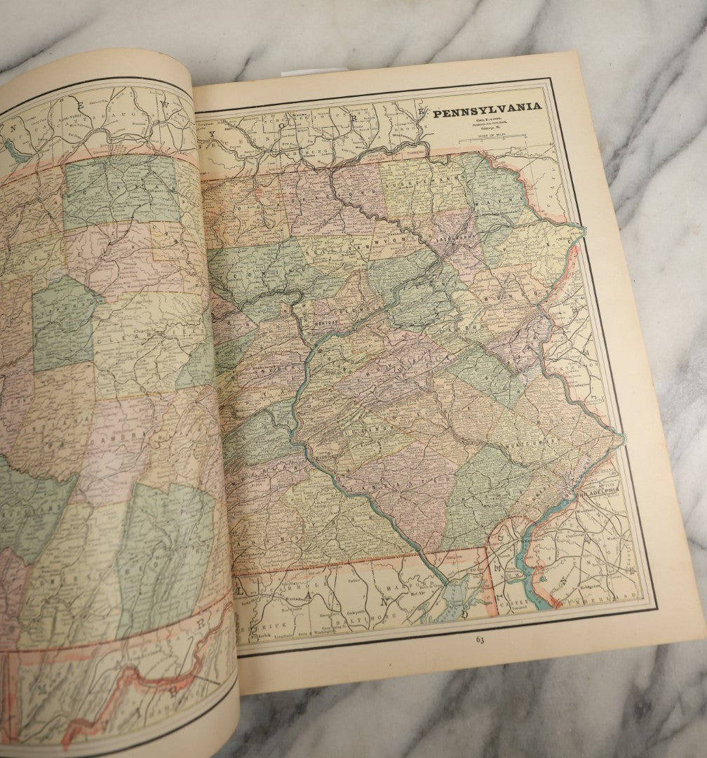 Lot 043 - "Cram's Unrivaled Family Atlas Of The World, Indexed, 1892" Antique Atlas Book Of Maps Including Many Full Color Diagrams And Statistics