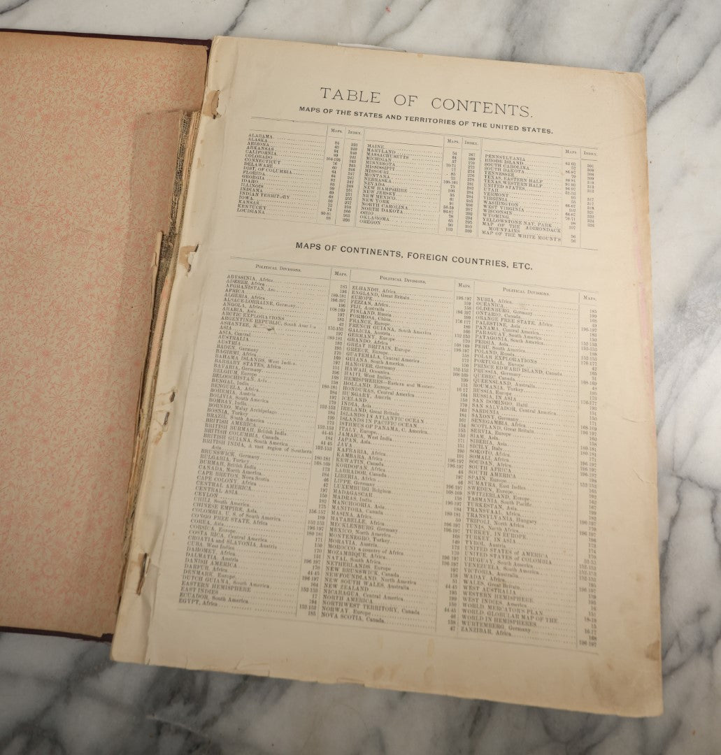 Lot 043 - "Cram's Unrivaled Family Atlas Of The World, Indexed, 1892" Antique Atlas Book Of Maps Including Many Full Color Diagrams And Statistics