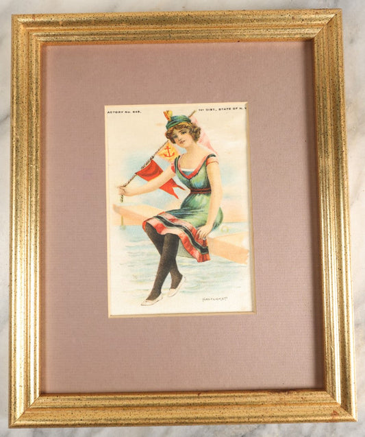 Lot 054 - Antique Tobacco Felt Depicting A Bathing Woman, Nantucket, Marked Factory No. 649, 1St District, State Of New York, In Frame, No Glass