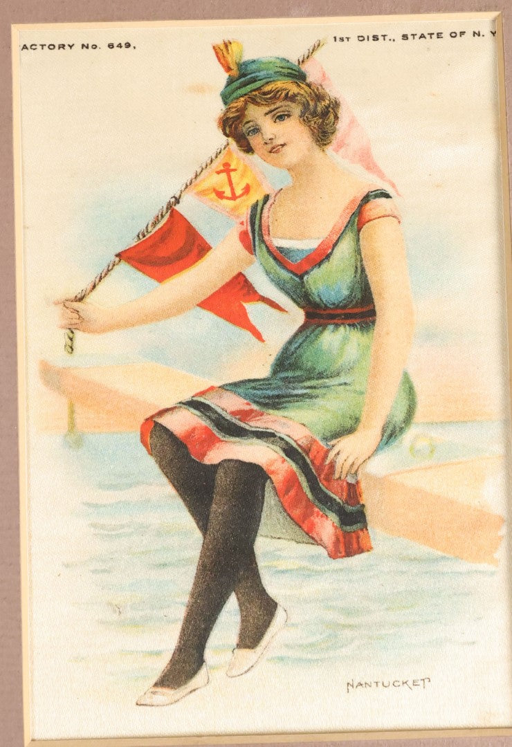 Lot 054 - Antique Tobacco Felt Depicting A Bathing Woman, Nantucket, Marked Factory No. 649, 1St District, State Of New York, In Frame, No Glass