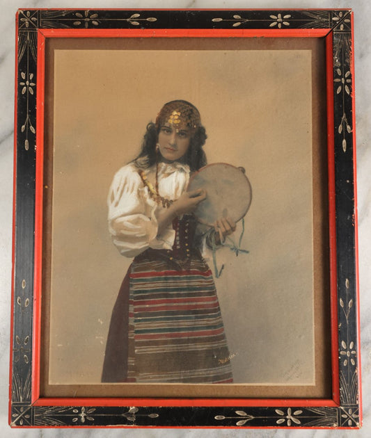 Lot 055 - Antique Print Of A Gypsy Woman, Marked Matzene, Possibly A Colored Photograph By 
Richard Gordon Matzene, Copyright 1909, In Frame