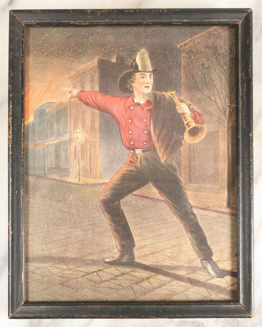 Lot 057 - Vintage Print, " The American Fireman Rushing To The Conflict," Currier And Ives After Louis Mauerer, Later Print, Trimmed, Framed