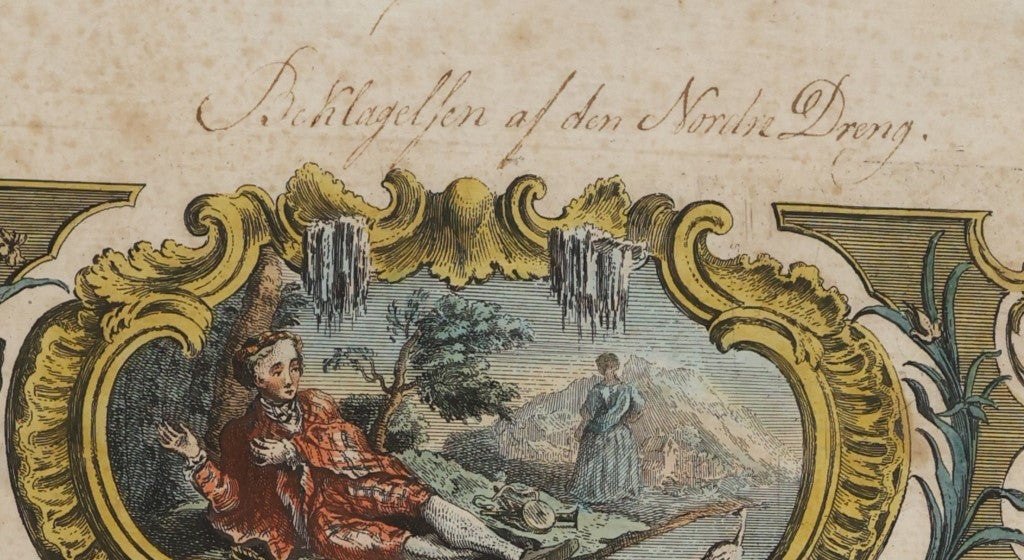 Lot 058 - Antique Hand Colored Sheet Music Engraving, "Northern Lad's Complaint" Sung By Mrs. Vincent, One Of Four Engraved Plates Presented To Duke Of Atholl, In Frame, Circa Late 18th Century
