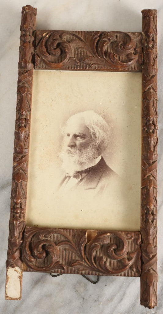 Lot 060 - Antique Framed Cabinet Card Photo Of Poet Henry Wadsworth Longfellow, Note Loss To Frame Gesso, Frame Has Kickstand