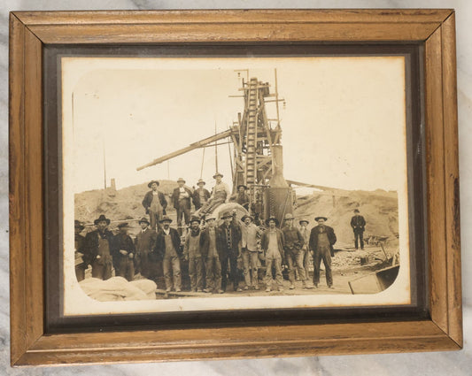 Lot 061 - Antique Framed Occupational Photo Of A Mining Or Oil Drilling Rig And Workers, Note Immigrant Workers, With Apparatus In Background