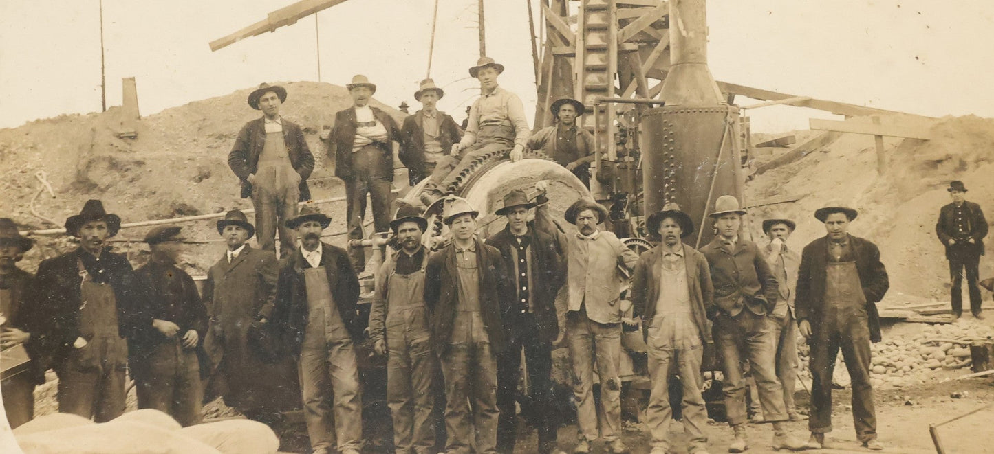 Lot 061 - Antique Framed Occupational Photo Of A Mining Or Oil Drilling Rig And Workers, Note Immigrant Workers, With Apparatus In Background