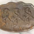 Lot 068 - Vintage Cast Metal Chinese Trinket Or Change Tray With Three Dragons, Note Rust Spots