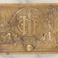 Lot 071 - Antique Small Cast Metal Footed Tray Or Trivet With Bears, Globe, Large Trees, Appears To Be Marked F.I.F. Co., Unknown Origin, Likely Fraternal