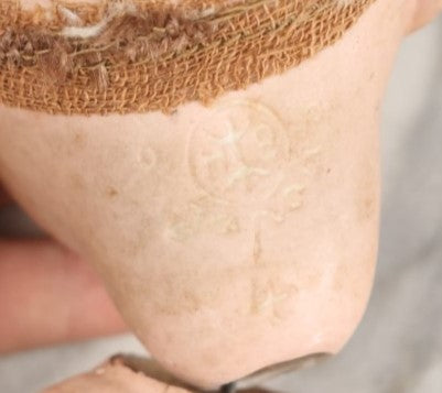 Lot 076 - Antique China Head Doll With Partial Composition Body, Doll Head Marked On Back Of Neck, Missing Limb