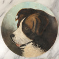 Lot 079 - Antique Folk Art Hand Painted Frosted Glass Plate With A Saint Bernard Dog Head Portrait, After A Commonly Painted Image, Circa Early 20th Century