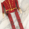 Lot 080 - Vintage Folk Art Wood Cut Bellhop Or Trainman Jointed Figurine, Hand Cut And Hand Painted, Red Clothes