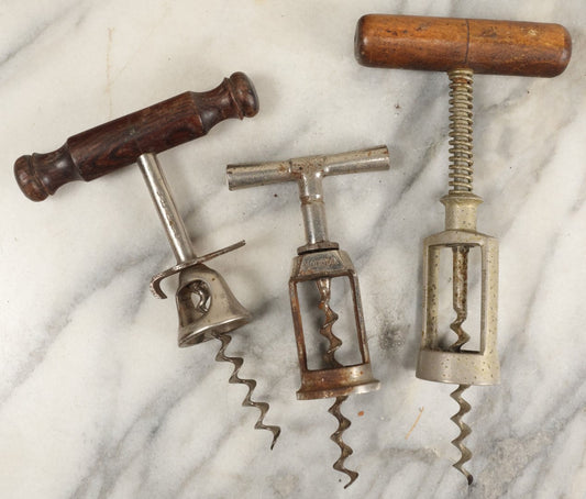 Lot 081 - Grouping Of Three Antique Or Vintage Wood And Metal Corkscrew Wine Bottle Openers, Brand Include Williams, Monopol, And The Christian Brothers, Germany, One Lot One Money