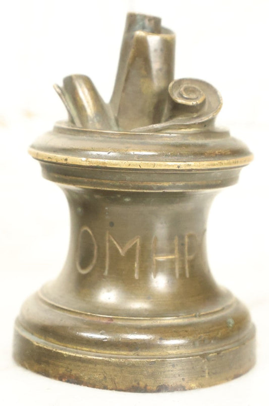Lot 085 - Antique Bronze Sculpture With Greek Word, "Ομηρος" Omiros, "Hostage" Or Pledge, Likely A College Fraternity Trophy Or Statue Or Award Base