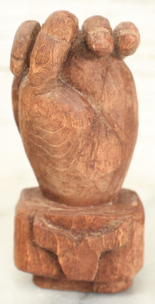 Lot 087 - Antique Nautical Hand Carved Sailor Folk Art Fist Touching Thumb To Middle Finger Gesture, With Carved Whale And Whale's Tail, Likely Sailor Made