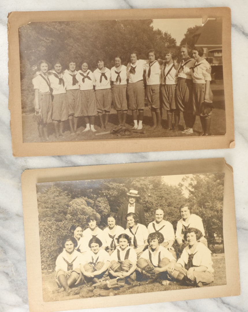 Lot 122 - Pair Of Early Mounted Photos Of A Women's Softball Or Baseball Team, With Coach, Equipment, Circa Early 20th Century