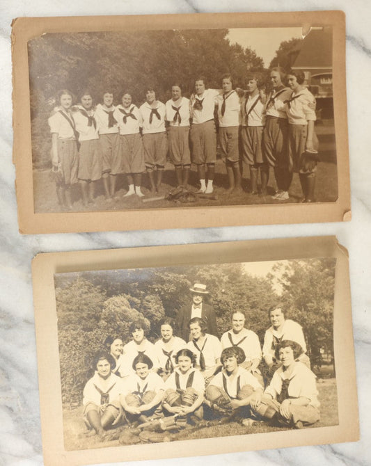 Lot 122 - Pair Of Early Mounted Photos Of A Women's Softball Or Baseball Team, With Coach, Equipment, Circa Early 20th Century