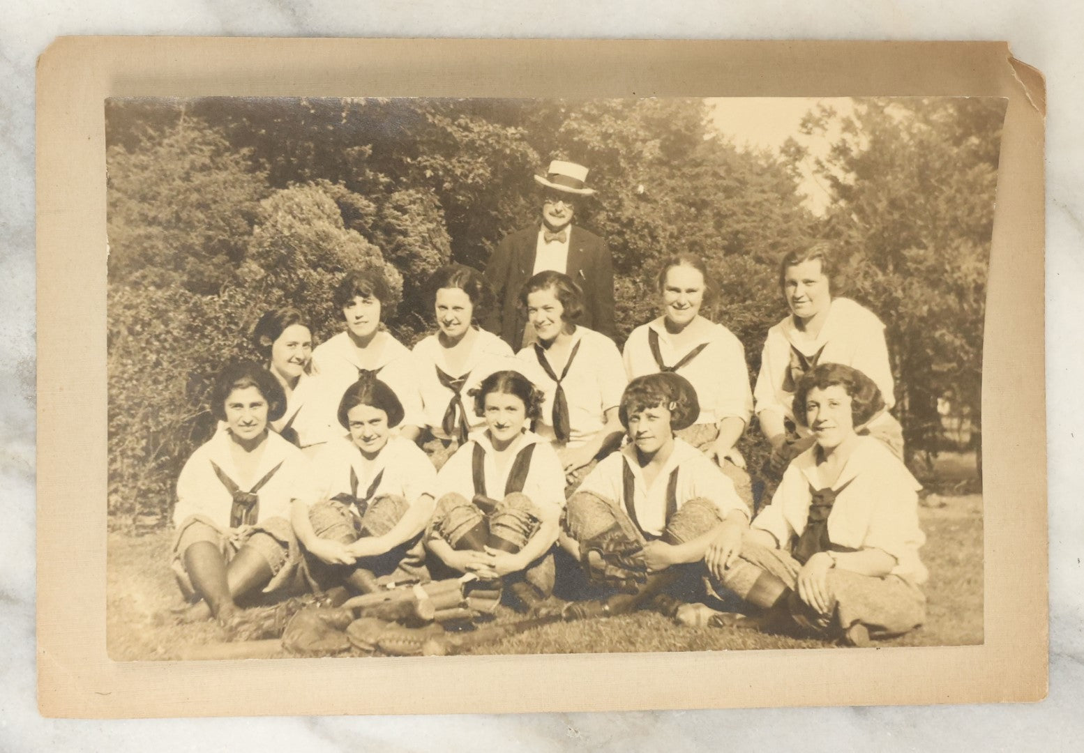 Lot 122 - Pair Of Early Mounted Photos Of A Women's Softball Or Baseball Team, With Coach, Equipment, Circa Early 20th Century