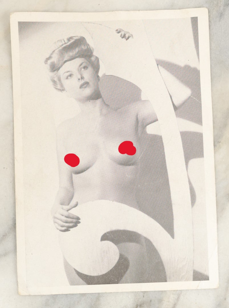 Lot 129 - Vintage Nude Pinup Black And White Photo Of A Topless Blond Women Behind Set Piece, Circa 1940s