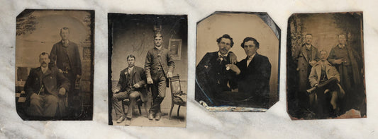 Lot 133 - Grouping Of Four Antique Tintype Photographs Of Men Together, Including Man And Friend Showing Off Watch, And Others