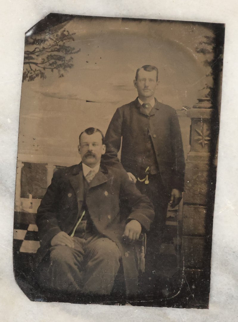 Lot 133 - Grouping Of Four Antique Tintype Photographs Of Men Together, Including Man And Friend Showing Off Watch, And Others