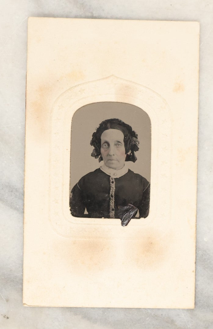 Lot 134 - Grouping Of Seven Antique Gem Size Tintype Photographs In Paper Mats Of Women, Including Young Women, Elderly Women, And Others