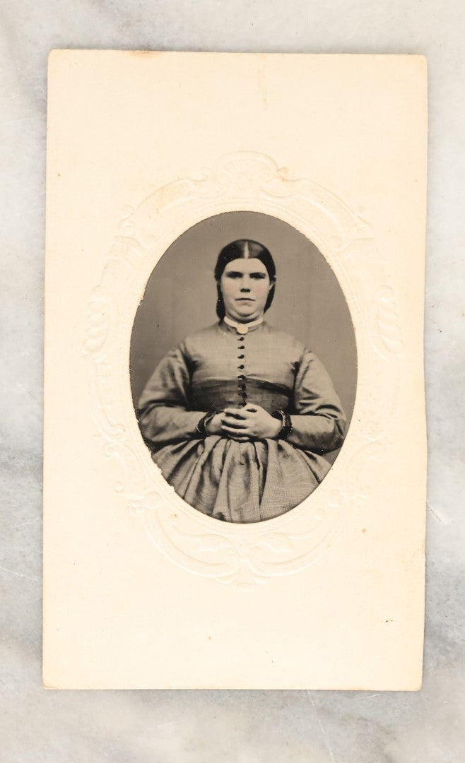 Lot 134 - Grouping Of Seven Antique Gem Size Tintype Photographs In Paper Mats Of Women, Including Young Women, Elderly Women, And Others