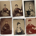 Lot 135 - Grouping Of Six Antique Tintype Photographs Of Pretty Young Women, Including Smiling Woman With Tinted Bow Holding Photo Album