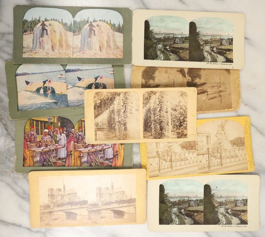 Lot 142 - Grouping Of Nine Antique Stereo Optic Stereo View Cards Depicting Landmarks Including Notre Dame, The Harbor Of Yokohama, Japan, Lone Star Geyser, Yellowstone National Park, And Others