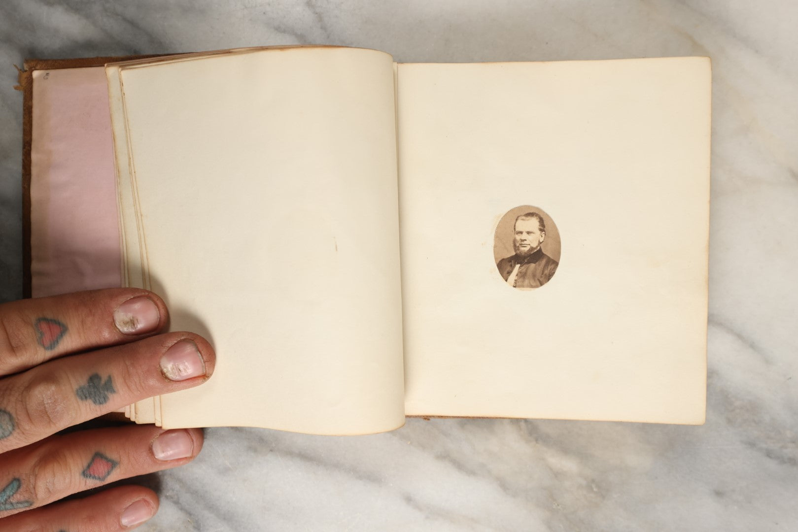 Lot 143 - Sparse Antique "Photographic Album" Leather Photography Album, Gifted To A Little Girl From Her Father Or Grandfather, Dated April 9, 1861, Mostly Empty