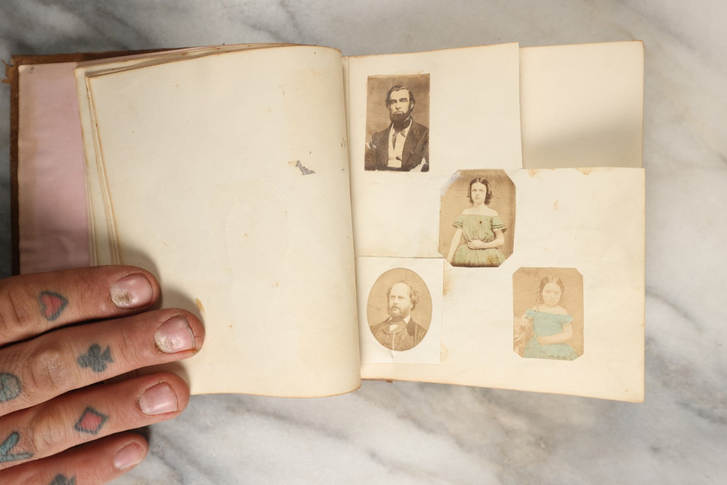 Lot 143 - Sparse Antique "Photographic Album" Leather Photography Album, Gifted To A Little Girl From Her Father Or Grandfather, Dated April 9, 1861, Mostly Empty