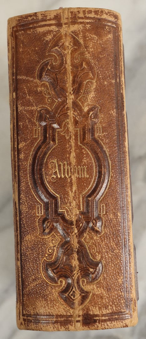 Lot 144 - Antique Photo Album With Gold Lettering On Spine, Gold On Cover, Containing Four Tintypes, 10 Carte De Visite, And 25 Snapshot Photos Of The Patterson Family, 19th / Early 20th Century, Including C.D.V. Of Little Girl Playing Piano (All Pages Included In Pictures)