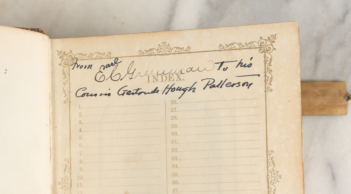 Lot 144 - Antique Photo Album With Gold Lettering On Spine, Gold On Cover, Containing Four Tintypes, 10 Carte De Visite, And 25 Snapshot Photos Of The Patterson Family, 19th / Early 20th Century, Including C.D.V. Of Little Girl Playing Piano (All Pages Included In Pictures)