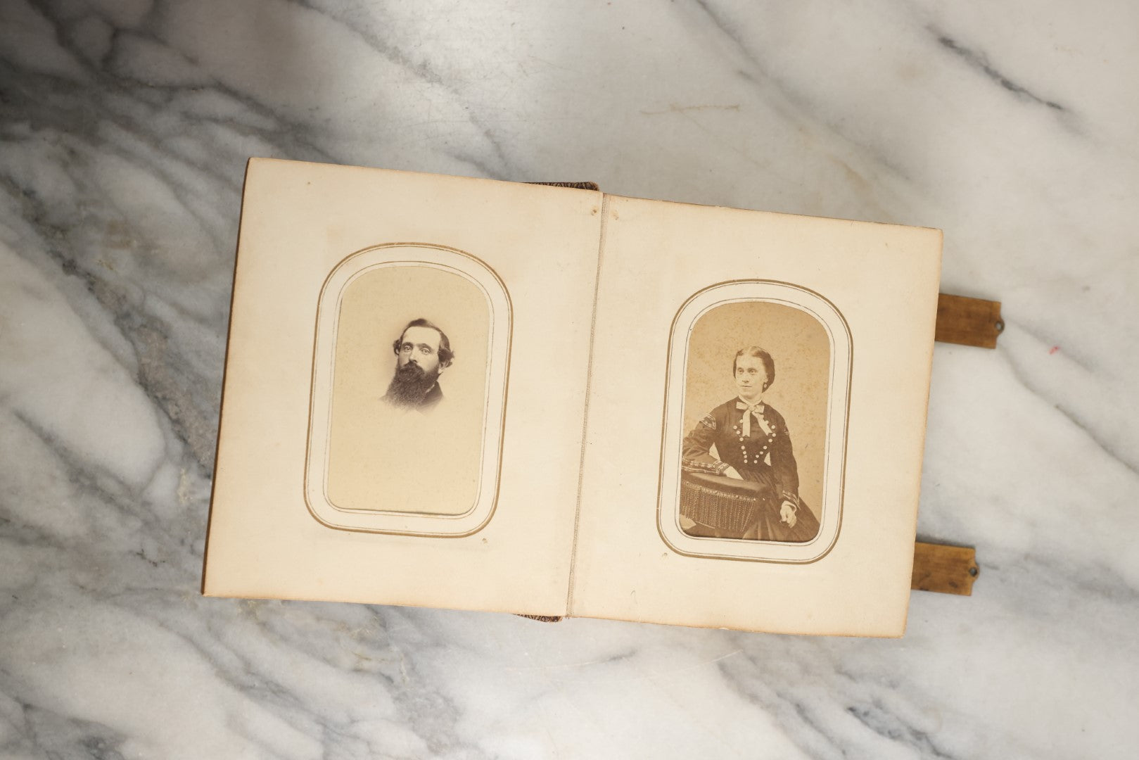 Lot 144 - Antique Photo Album With Gold Lettering On Spine, Gold On Cover, Containing Four Tintypes, 10 Carte De Visite, And 25 Snapshot Photos Of The Patterson Family, 19th / Early 20th Century, Including C.D.V. Of Little Girl Playing Piano (All Pages Included In Pictures)