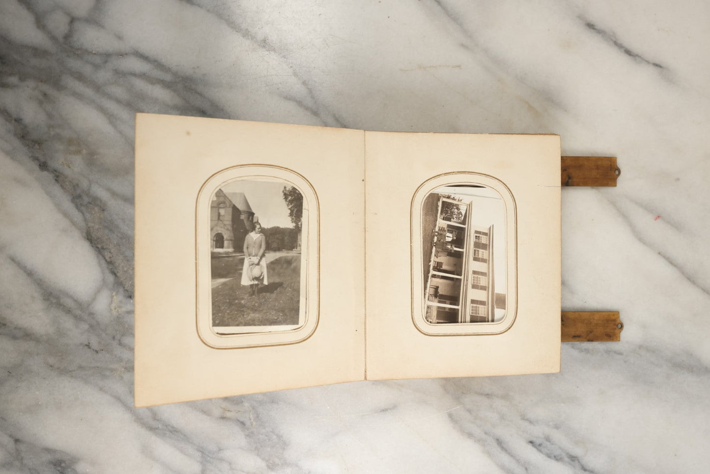 Lot 144 - Antique Photo Album With Gold Lettering On Spine, Gold On Cover, Containing Four Tintypes, 10 Carte De Visite, And 25 Snapshot Photos Of The Patterson Family, 19th / Early 20th Century, Including C.D.V. Of Little Girl Playing Piano (All Pages Included In Pictures)