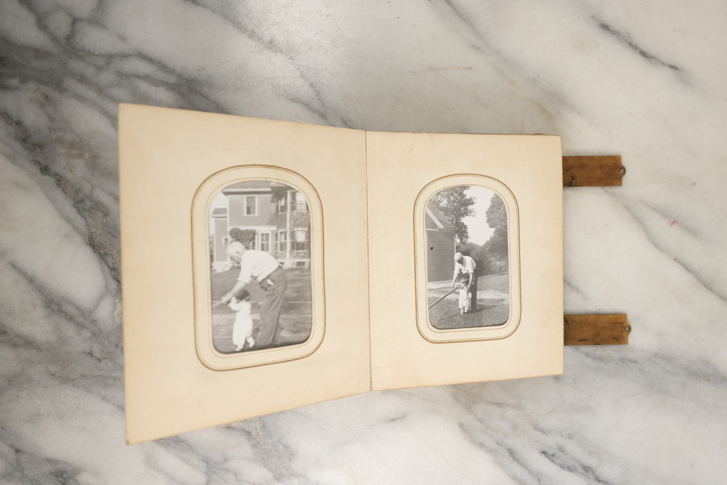 Lot 144 - Antique Photo Album With Gold Lettering On Spine, Gold On Cover, Containing Four Tintypes, 10 Carte De Visite, And 25 Snapshot Photos Of The Patterson Family, 19th / Early 20th Century, Including C.D.V. Of Little Girl Playing Piano (All Pages Included In Pictures)