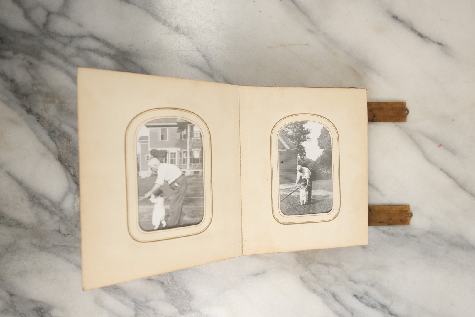 Lot 144 - Antique Photo Album With Gold Lettering On Spine, Gold On Cover, Containing Four Tintypes, 10 Carte De Visite, And 25 Snapshot Photos Of The Patterson Family, 19th / Early 20th Century, Including C.D.V. Of Little Girl Playing Piano (All Pages Included In Pictures)