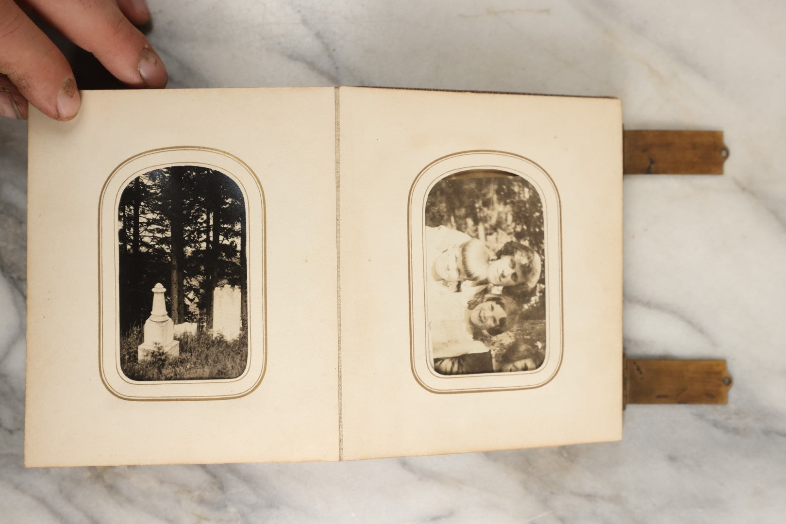 Lot 144 - Antique Photo Album With Gold Lettering On Spine, Gold On Cover, Containing Four Tintypes, 10 Carte De Visite, And 25 Snapshot Photos Of The Patterson Family, 19th / Early 20th Century, Including C.D.V. Of Little Girl Playing Piano (All Pages Included In Pictures)