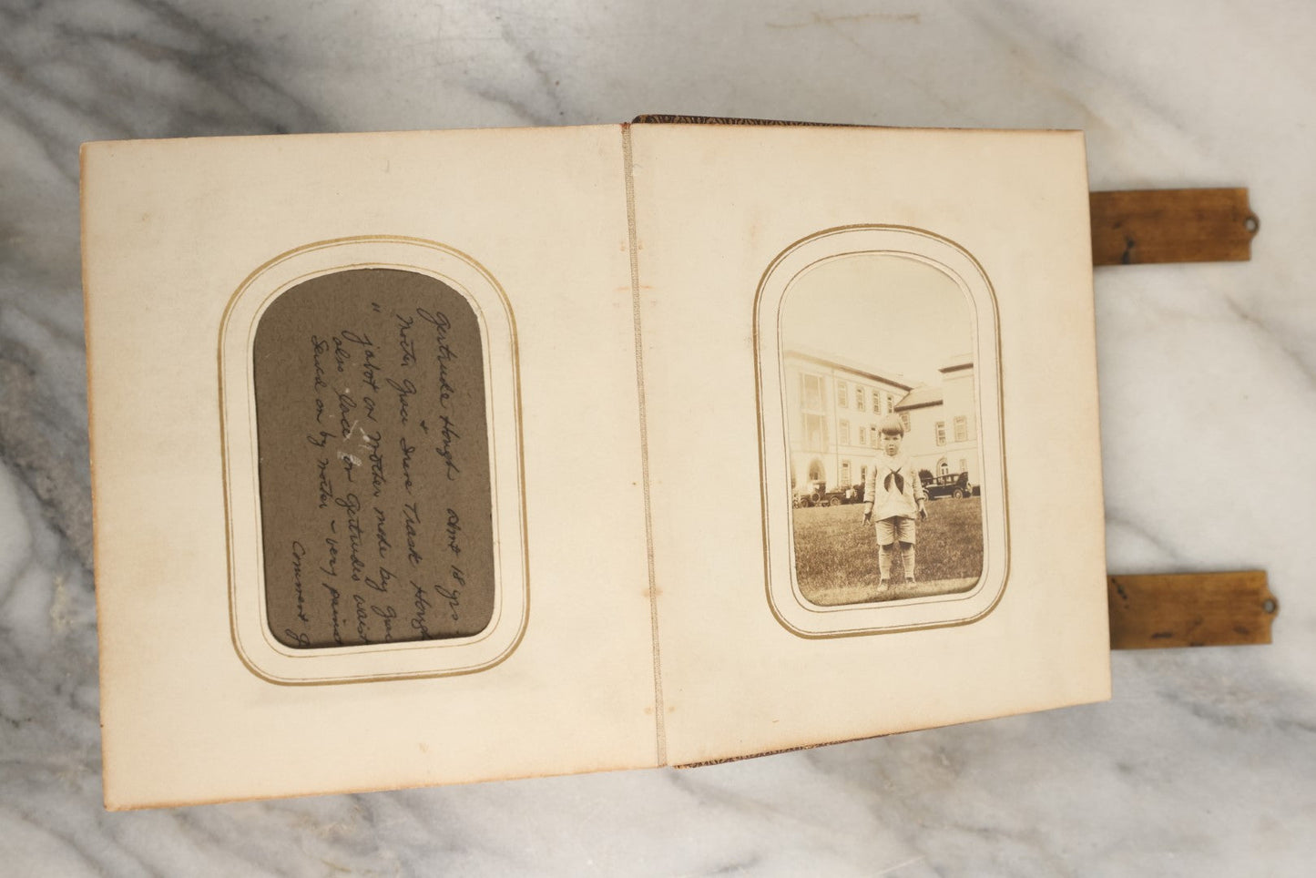 Lot 144 - Antique Photo Album With Gold Lettering On Spine, Gold On Cover, Containing Four Tintypes, 10 Carte De Visite, And 25 Snapshot Photos Of The Patterson Family, 19th / Early 20th Century, Including C.D.V. Of Little Girl Playing Piano (All Pages Included In Pictures)
